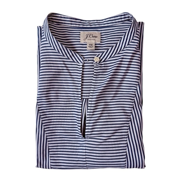 J.Crew Striped Cotton Popover Top Blue White MP Petite Summer VGUC - Picture 2 of 8